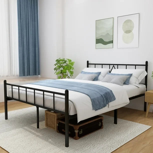 Full Size 14" Metal Platform Bed Frame with Headboard & Footboard, Storage Space