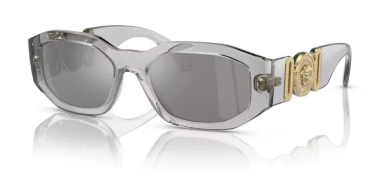 Versace VE 4361 311/6G Transparent Grey Plastic Square Sunglasses Grey Mirror