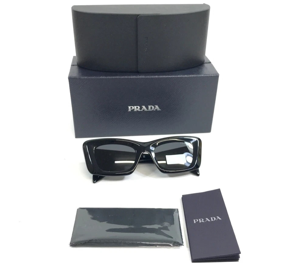 Prada Sunglasses SPR13Z 1AB-5S0 Shiny Black Cat Eye Frames with Dark Grey Lenses