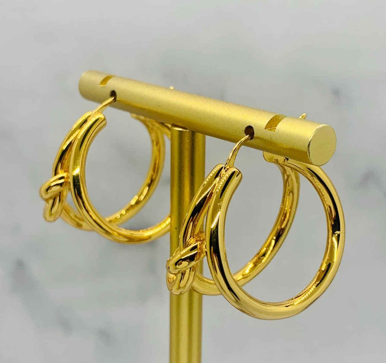 Auth CELINE Double Hoop Knot Gold Tone Earrings - Preowned / LL4974