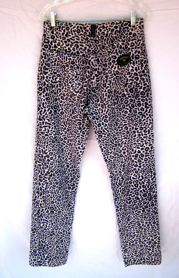 Gianni Versace V2 leopard jeans pants VTG I980s Italy 32 x 33 actual Medusa tabs