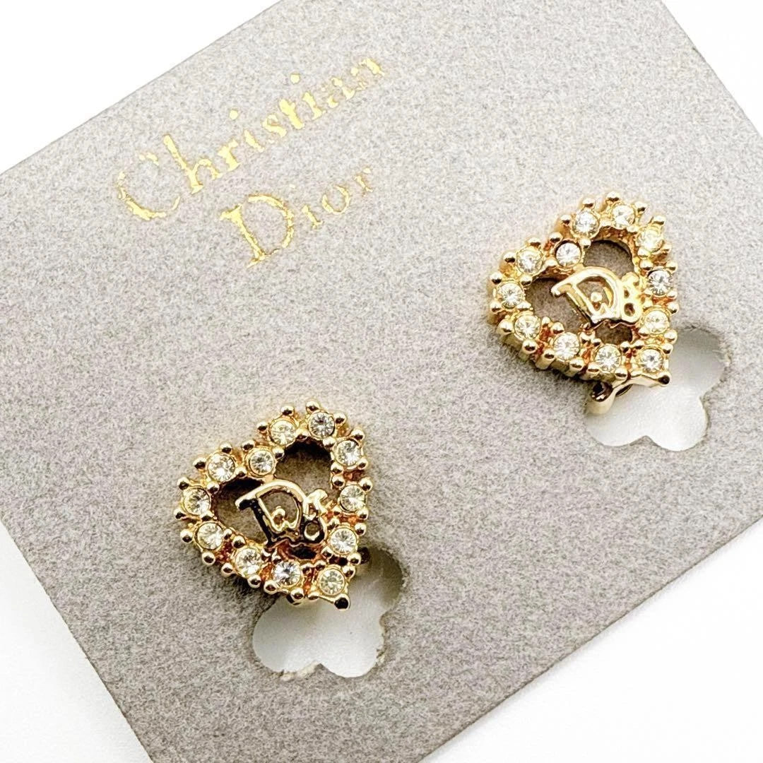 Christian Dior CD Logo Earrings Gold Silver Vintage 90s Women's Auth