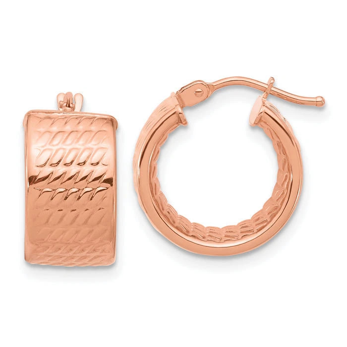 18K Solid Rose Gold 8.2x14mm Round Small Hoop Earrings