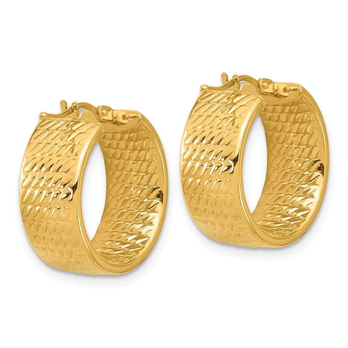 18K Solid Yellow Gold 8x18mm Round Small Hoop Earrings