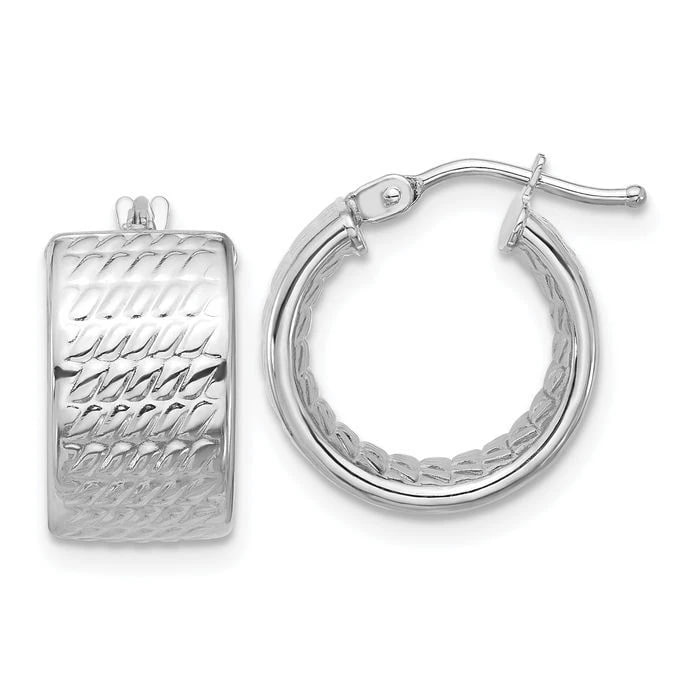 18K Solid White Gold 8.2x14mm Round Huggie Small Hoop Earrings