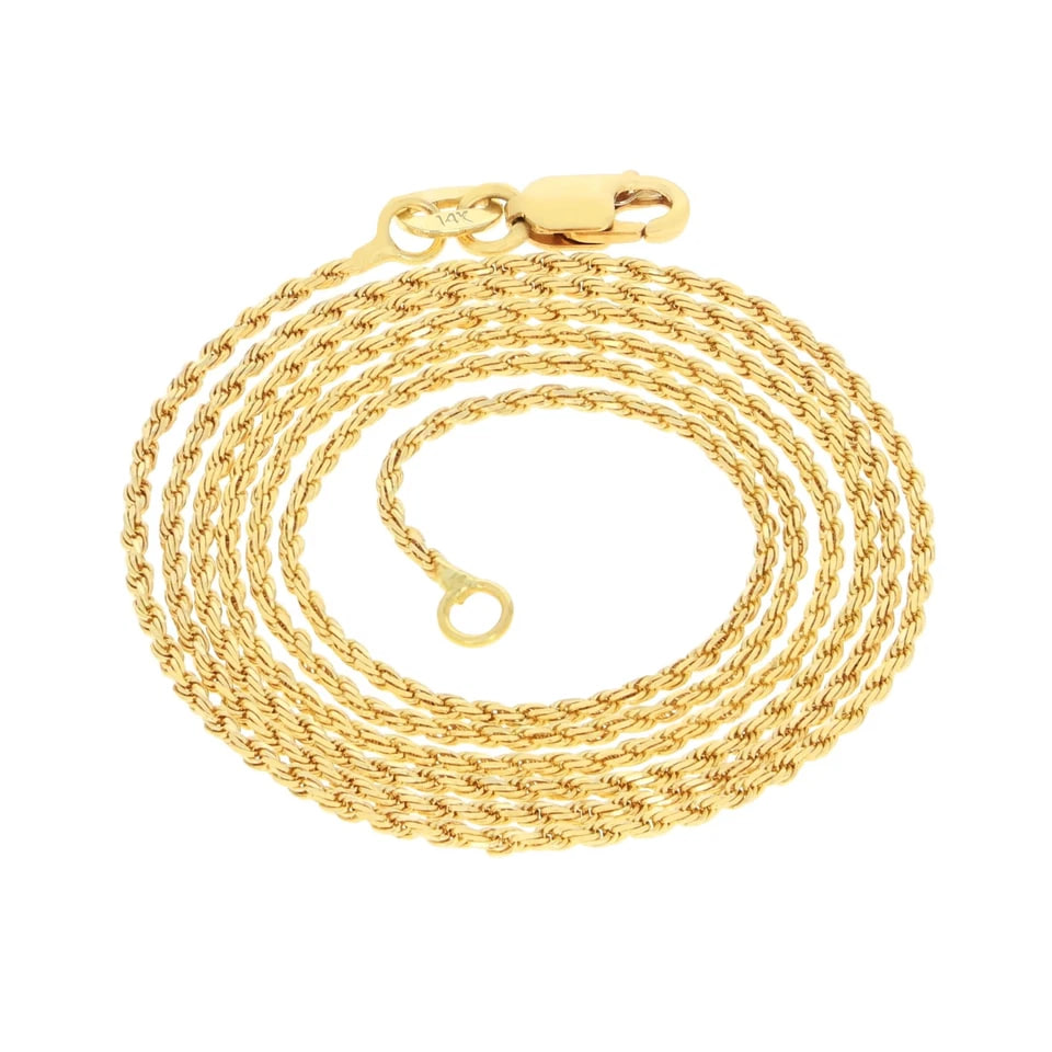 14K Yellow Gold Solid 1mm-10mm Rope Chain Diamond Cut Pendant Necklace 16"- 30"