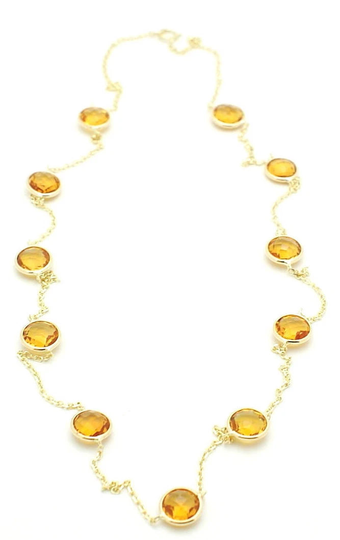 14K Yellow Gold Citrine Fancy Cut Gemstone Necklace 18 Inches
