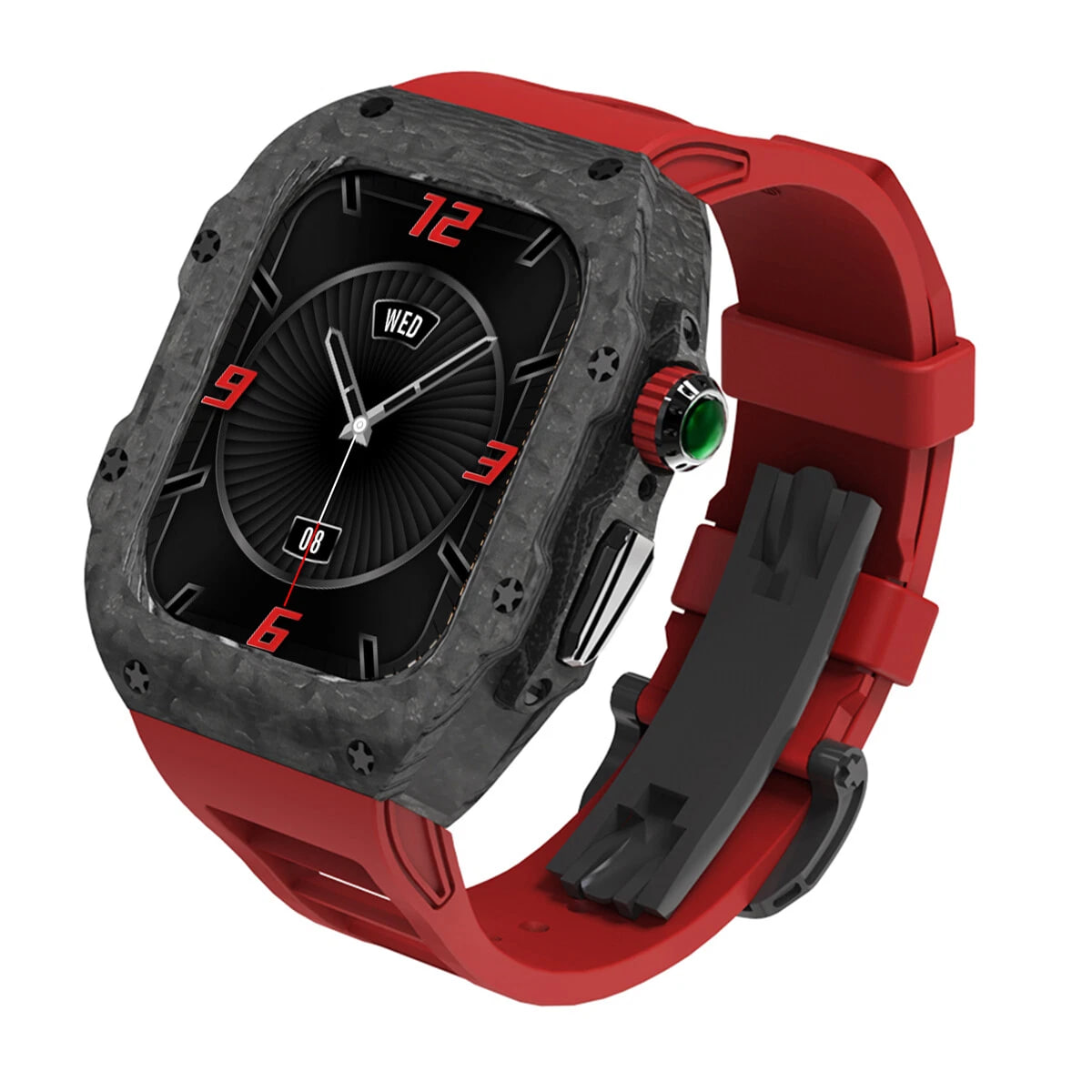 Carbon Fiber Case Rubber Band for Apple Watch 44/45/46/49mm Shell Str